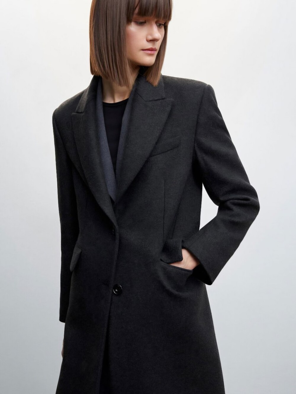 MNG Mango Charcoal Gray Wool Coat L Large Women's Classic Tailored Minimalist